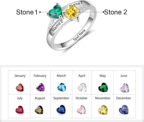 Vista 2 de Anillos de promesa personalizados para mujer grabado de 2 a 8 nombres y piedras natales anillo de corazón para abuela familia regalos para esposa
