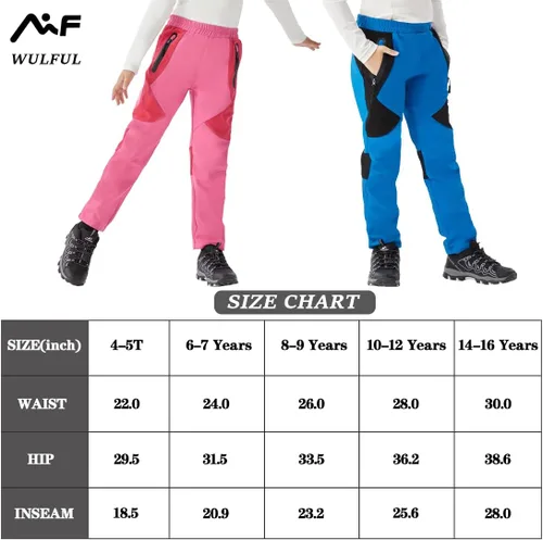 Vista 6 de WULFUL Pantalones de esquí de nieve impermeables para niños y niñas al aire libre de forro polar para senderismo, pantalones de snowboard aislados