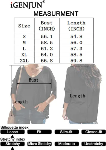 Vista 5 de iGenjun - Suéter casual con cuello en V, hombros descubiertos, mangas de murciélago, sin botones, para mujer Azul
