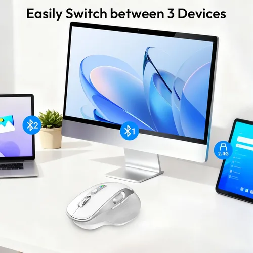 Vista 3 de Ratón inalámbrico recargable con desplazamiento lateral Bluetooth para computadora portátil, mouse programable multidispositivo, desplazamiento