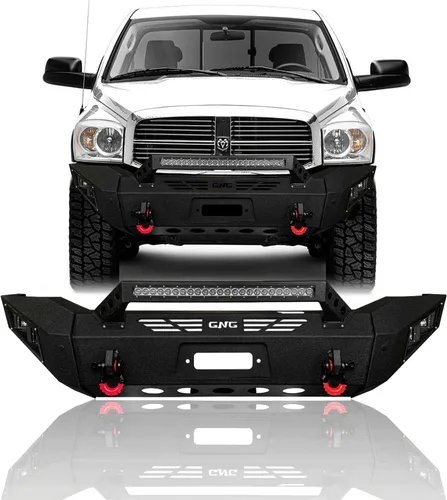 Vista 8 de Parachoques delantero de acero para Dodge Ram 1500 2006-2008 con placa de cabrestante y luces (textura negra)