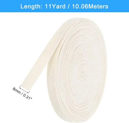 Vista 2 de uxcell Cinta de sarga, 1 cinta de tela de algodón de 11 yardas x 0.315 in, rollo de cinta de espiga para ropa, accesorios, bolsas (beige y blanco)