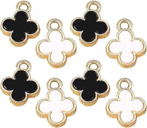 Vista 2 de MONNEL M398 Pequeños tréboles de 4 hojas DIY pulsera encantos de aleación de zinc colgantes de metal al por mayor (blanco y negro, 8 piezas)