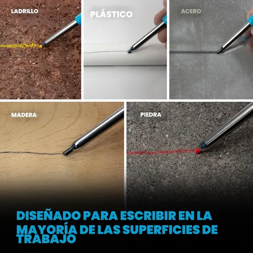 Vista 6 de OX Tools - Juego mecánico de lápices de carpintero - Lápiz de construcción resistente con clip para cinturón, sacapuntas, soporte y 4 minas