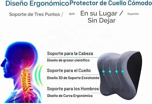 Vista 3 de Almohada cervical para aliviar el dolor de cuello y soporte cervical, almohada de espuma viscoelástica para asiento de automóvil con correa