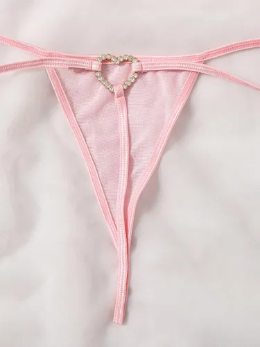 Vista 4 de Verdusa Tanga de malla de tiro medio con diamantes de imitación para mujer