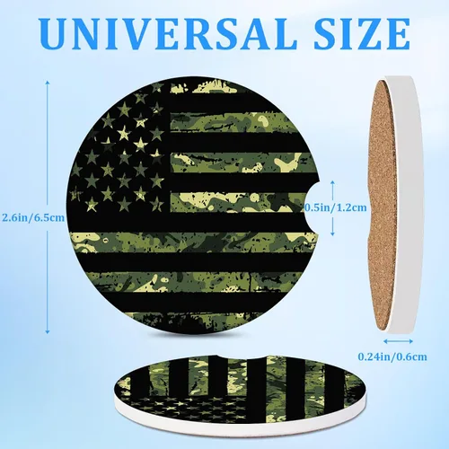 Vista 2 de Portavasos para automóvil, diseño de bandera estadounidense, paquete de 2 para portavasos absorbentes, inserto antideslizante universal de cerámica