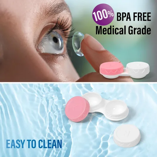 Vista 3 de Paquete de 8 fundas para lentes de contacto rosas, kit de mini lentes de contacto portátil para exteriores, perfecto para viajes y uso diario