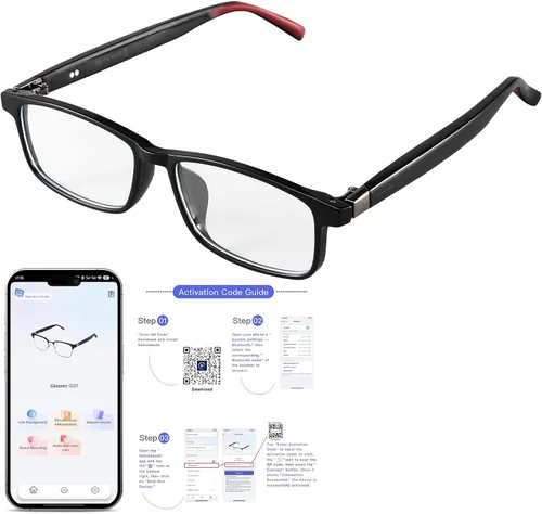 Vista 2 de Traducción de lentes inteligentes con Bluetooth AI para hombres y mujeres, auriculares transparentes con altavoz, peso ligero, control táctil