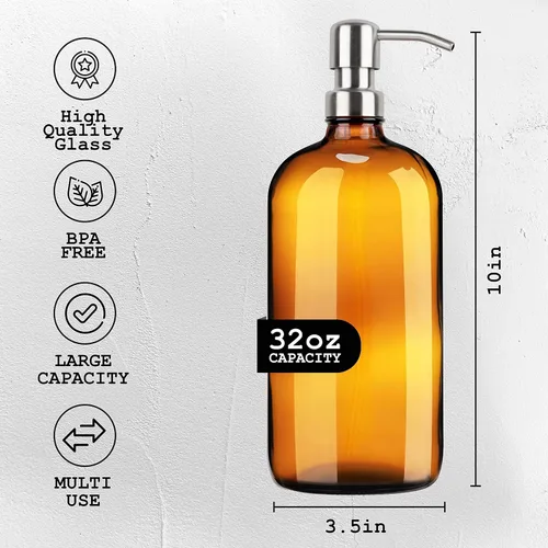 Vista 2 de Kitchentoolz Botella grande con dispensador de champú y jabón de 32 onzas, color ámbar