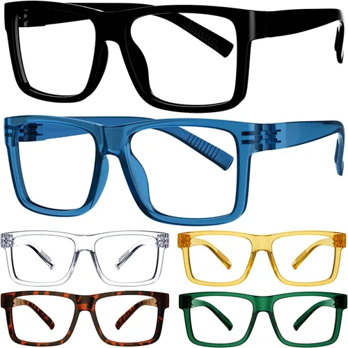 Vista 14 de Eyekepper - Pack de 5 gafas de gran tamaño con montura cuadrada, grandes, para hombres y mujeres - 3 negras y 2 negro-transparente +0.00