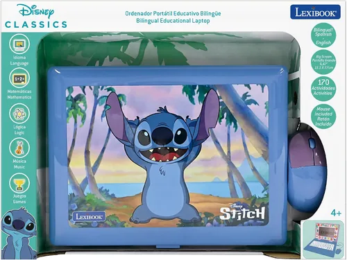 Vista 5 de Lexibook, Disney Stitch, portátil bilingüe y educativo español/inglés, juguete para niños, 170 actividades para aprender, jugar juegos y música