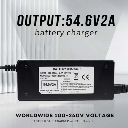 Vista 2 de Cargador de batería de litio de 54.6 V 2 A para batería de iones de litio de 48 V 13s, adaptador de corriente con pantalla HD para voltaje de carga
