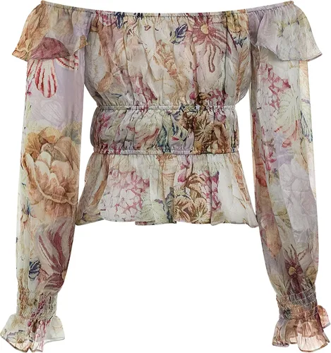 Vista 3 de GUESS Top con volantes Azura con hombros descubiertos para mujer