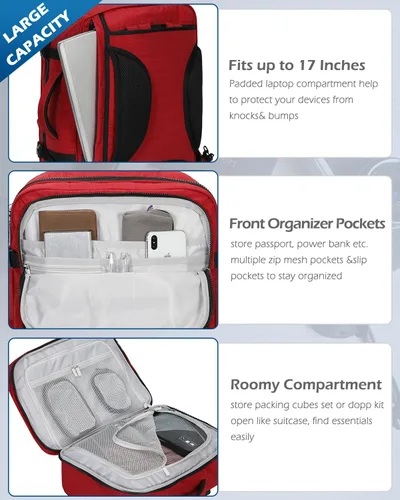Vista 3 de Hynes Eagle Mochila de transporte 44L aprobada por aerolíneas, mochila de viaje para hombres y mujeres, mochila grande para laptop de 17 pulgadas