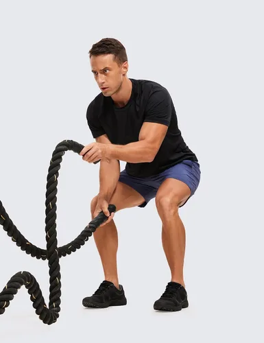 Vista 3 de CRZ YOGA Camisas de entrenamiento con textura para hombre, camisetas ligeras con cuello redondo para correr, atléticas, de manga corta, para gimnasio