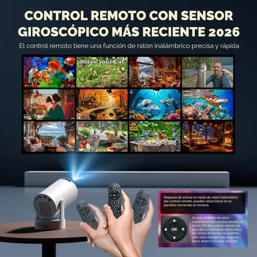 Vista 7 de Mini proyector con WiFi 6 y Bluetooth 5.4 Soporte 4K 1080P Auto Keystone Proyector giratorio de 180° Portátil Compatible con HDMI/TV Stick/Memory