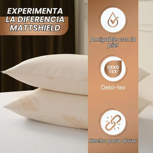 Vista 6 de Paquete de 2 protectores de almohada de algodón orgánico de lujo, estándar, certificado orgánico, impermeable, con cremallera, tela de punto suave