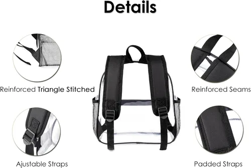 Vista 4 de Keepcross Mochila transparente aprobada para estadios de 12 x 6 x 12 pulgadas, mini bolsa transparente para eventos en estadios, eventos deportivos