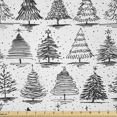 Vista 10 de Ambesonne Tela Navideña por Yarda, Tema Navideño Colorido Vivo Piñas de Pino Ramas Hombre de Jengibre Imagen de Bayas Estampada, Tela de Punto