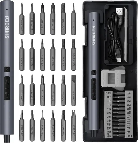 Vista 9 de SHARDEN Mini destornillador eléctrico, kit de destornillador eléctrico pequeño 29 en 1 con 24 puntas magnéticas, herramienta de reparación