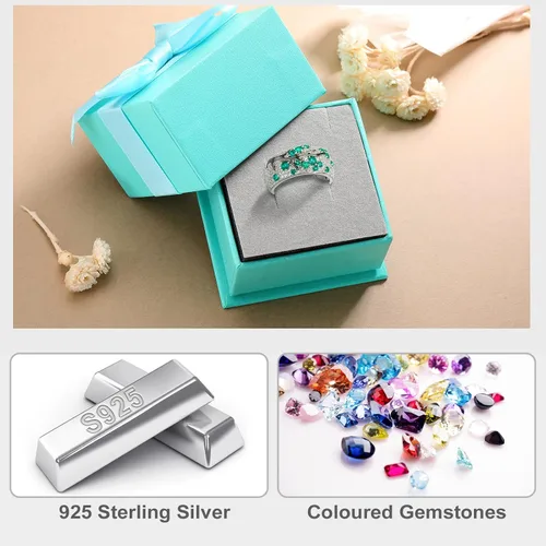 Vista 7 de RANDES Anillo de plata de ley 925 con ramas de árbol de rubíesmeralda para mujer, joyería de piedra natal