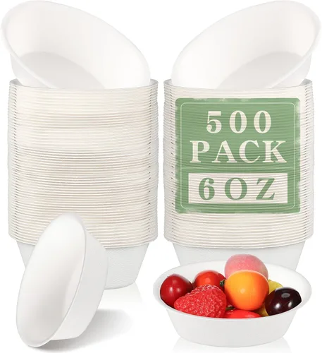 Vista 7 de Dandat Cuencos de papel desechables de 6 onzas a granel, pequeños cuencos de postre de bagazo para helado, sopa, ensalada, pasta, suministros