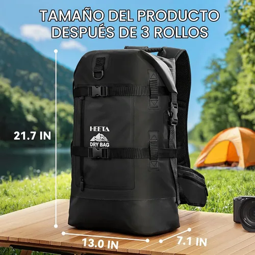 Vista 4 de HEETA - Bolsas secas impermeables para hombres y mujeres, mochila de 40 L, con parte superior enrollable, mochila de senderismo resistente para Negro