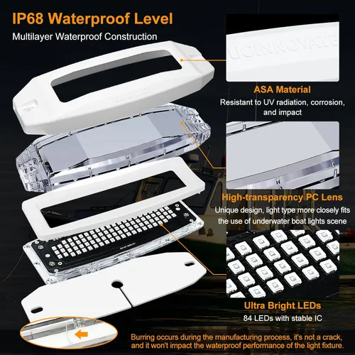 Vista 2 de UCINNOVATE 2X Luces LED Marinas para Barco de 6.9", 3000LM 84LED Luces de Popa Impermeables, Luz Subacuática para Yates, Barcos, Velero, Pontón