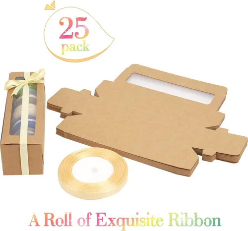 Vista 4 de NPLUX - Paquete de 25 cajas de macarrones para 5-7 macarrones, fresas, cajas de embalaje con cinta para regalos dulces, regalos de graduación