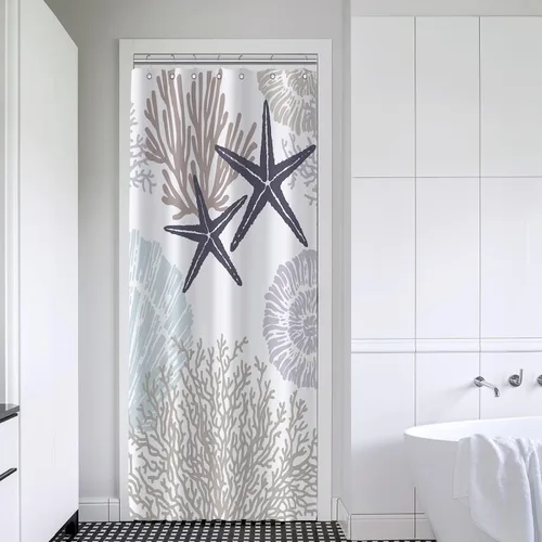 Vista 2 de Tritard Cortina de ducha pequeña de 36 x 72 pulgadas, tamaño medio, cortinas de ducha de tela impermeable náutica costera para baño, cortina de baño