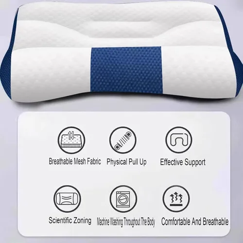 Vista 5 de Almohada ergonómica de plumón de ganso, soporte cervical para mejorar el sueño, espuma viscoelástica de ganso, almohada cervical para dormir Azul