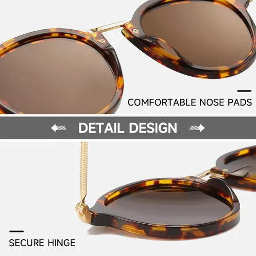 Vista 5 de Round Polarized Sunglasses Women Trendy Retro tortoise circle frame