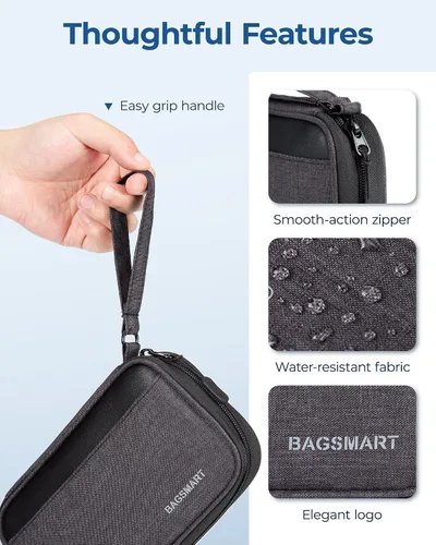 Vista 6 de BAGSMART Organizador de cables de viaje pequeño, organizador técnico para cargador, teléfono, negro