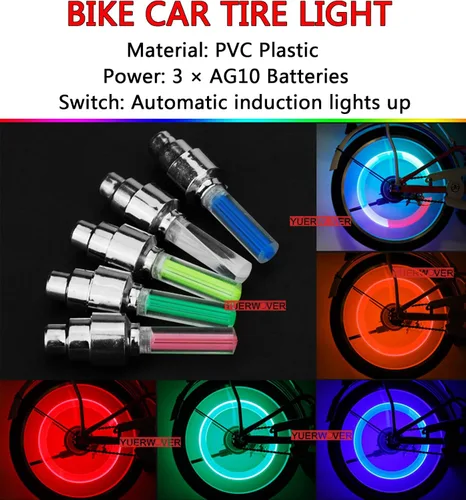 Vista 3 de Paquete de 4 luces LED para bicicleta, luz para tapón de válvula de neumático de coche, reflector para neumático de bicicleta y motocicleta