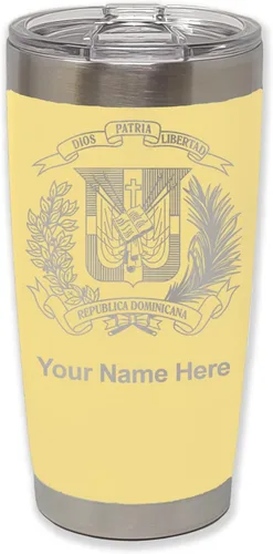 Vista 16 de LaserGram Taza aislada al vacío de 20 onzas, escudo de armas, República Dominicana, grabado personalizado incluido (gris)