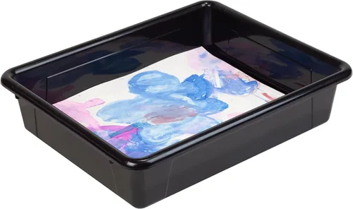 Vista 6 de Storex Bandeja de almacenamiento plana tamaño carta, contenedor organizador con tapa sin broches para aula, oficina y hogar, negro, paquete de 5