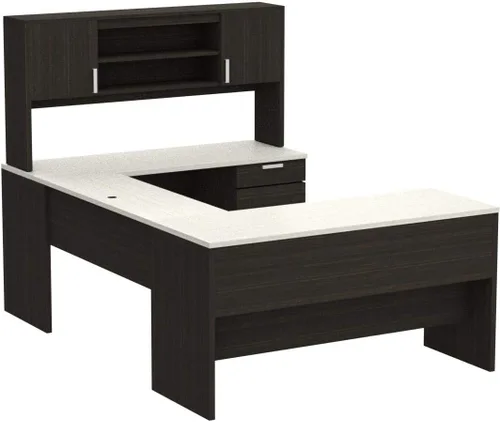 Vista 4 de Bestar, Colección Ridgeley, juego de 3 piezas que incluye un escritorio en forma de U con gabinete, un archivador lateral y una estantería