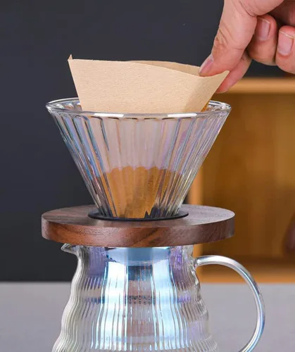 Vista 7 de V60 - Juego de cafetera con gotero, 17.7 onzas líquidas, gotero de café de vidrio V60 con base de madera para regalo de oficina en casa