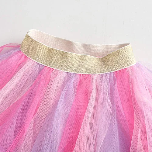 Vista 2 de DXTON Falda de tul con flores arcoíris para niñas, tutú para niñas