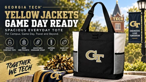 Vista 2 de Broad Bay Official Georgia Tech Tote Bag Zippered Travel Carryall Negro