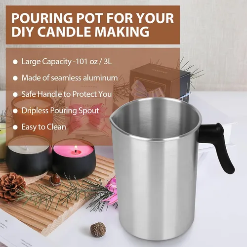 Vista 5 de SAEUYVB Olla ligera para hacer velas, soporta 4 libras, olla de fusión de cera de aluminio con mango resistente al calor y boquilla de vertido