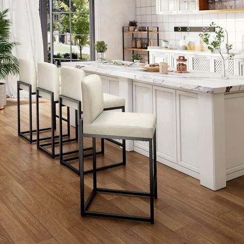 Vista 37 de Sophia & William Taburete de bar negro, altura de mostrador de 24 pulgadas con respaldo, sillas de bar modernas de piel sintética para cocina, 1