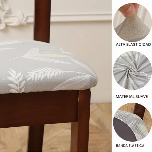Vista 6 de Juego de 4 fundas de asiento para silla, elásticas, estampadas, para comedor, cuadradas, extraíbles y lavables, fundas de cojín para cocina, oficina
