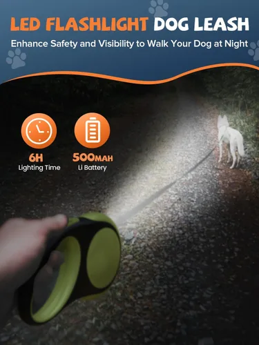 Vista 3 de Correa Retráctil para Perro con Luz LED, Douexio Mejorada Correa Retráctil 3 en 1 para Perros Pequeños y Medianos Hasta 66 lbs, 16 pies, Mango