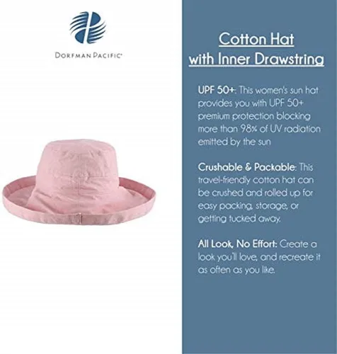 Vista 4 de Scala sombrero de algodón con ala grande con cordón en el interior y protección UPF 50+ para mujer.