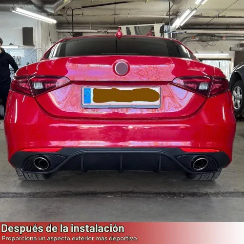 Vista 2 de Difusor trasero para Alfa Romeo Giulia Sedán Base 2017-2022, cubierta de parachoques, alerón, valance, protector de fábrica con salidas de tubo