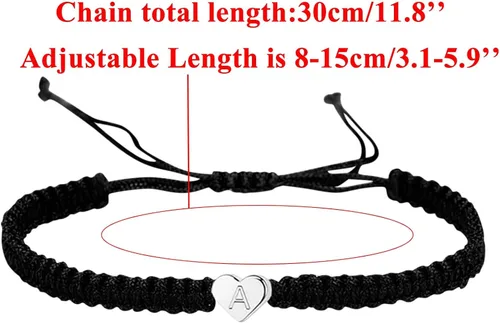Vista 4 de 14KWhite Gold Plated Initial Heart String Bracelets for Women Men Teen Girls Boys Handmade Rope Braided Bracelet Minimalist Jewelry Matching Couple