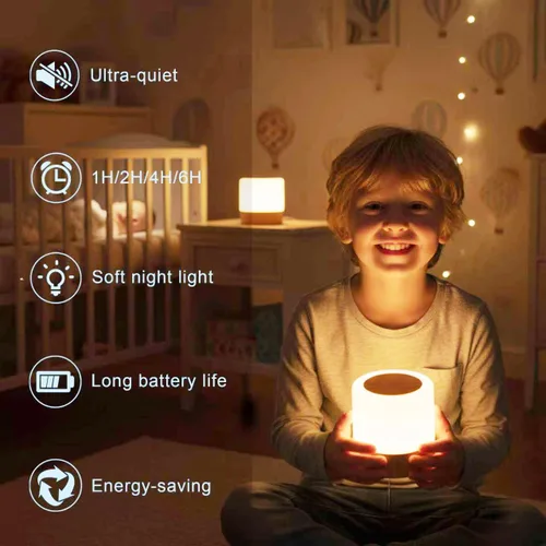 Vista 3 de Lámpara de Noche para Bebés y Guardería: Luz con Regulación de Intensidad Táctil para Lactancia y Niños - LED de Cuidado de Ojos, Luz Cálida Blanca