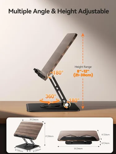 Vista 4 de Tounee Soporte para libros, soporte giratorio de 360°, soporte ajustable para libros de cocina para leer manos libres, soporte plegable para libros